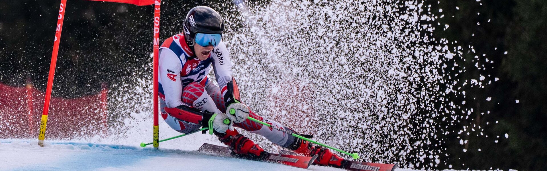 Skirennläufer passiert Tor in tiefer Hocke | © Albert Reiter